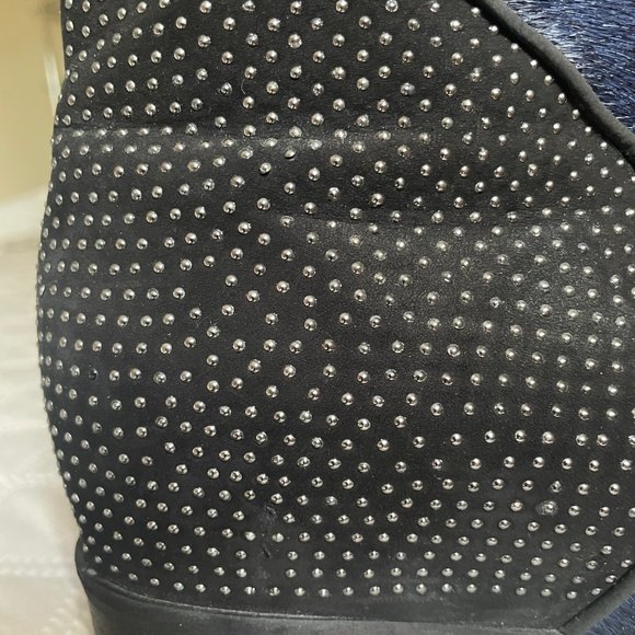 SCHUTZ navy blue genuine calf hair hidden wedge ankle boots - Picture 2 of 5